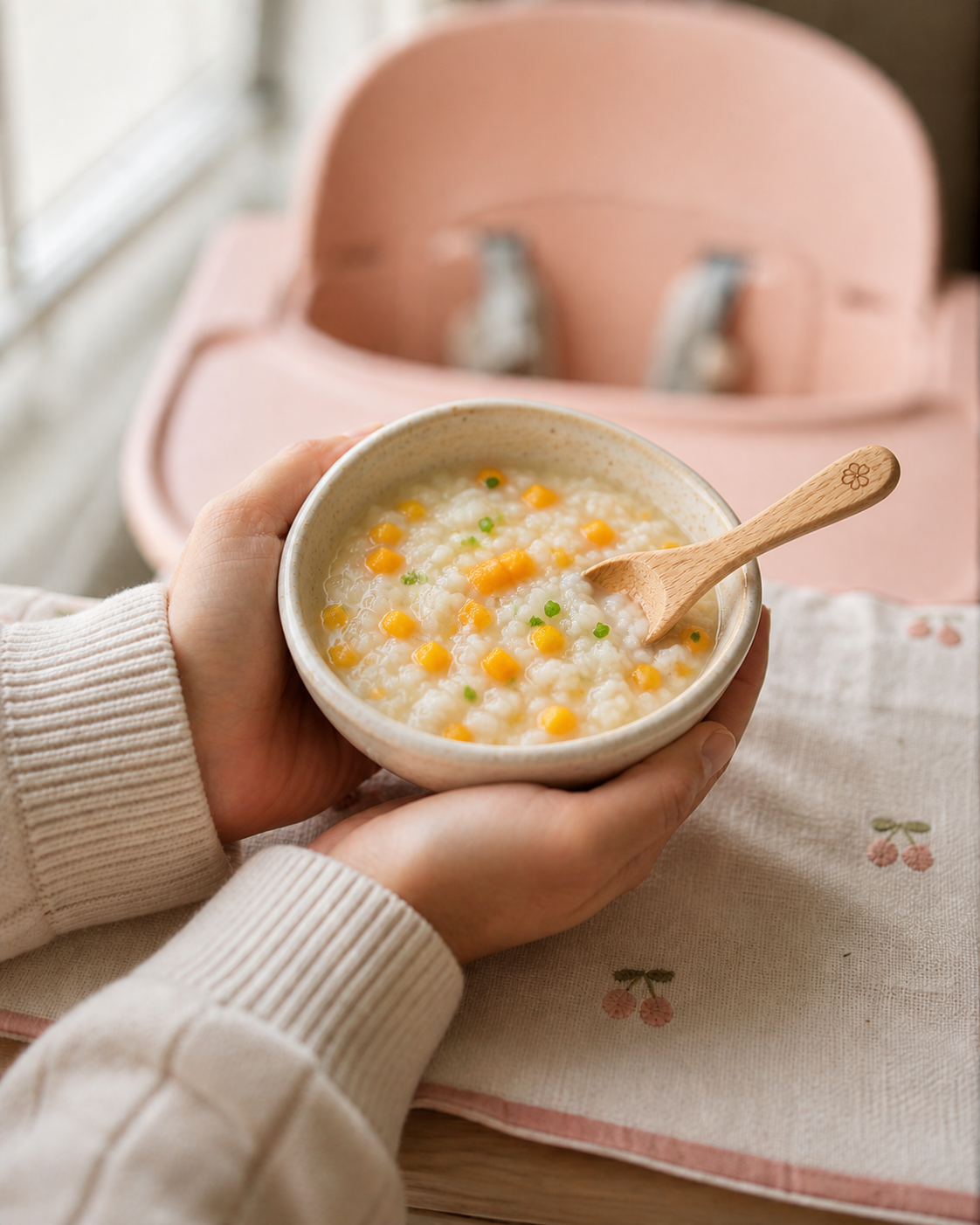 Baby eating congee